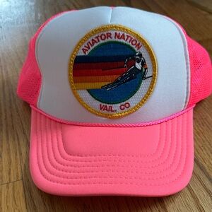 Aviator Nation Neon Pink and White Trucker Hat